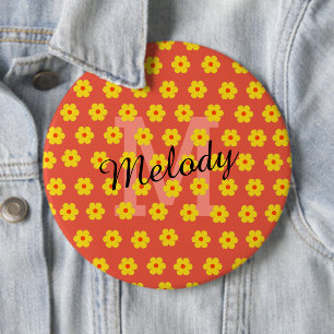 Modern Midden-eeuws schattig retro bloemig initiaa Ronde Button 6,0 Cm