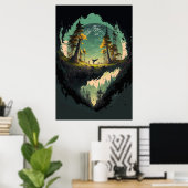 Modern middenlandschap met vlakke achtergrond P Poster (Thuiskantoor)