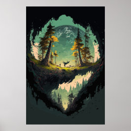 Modern middenlandschap met vlakke achtergrond P Poster