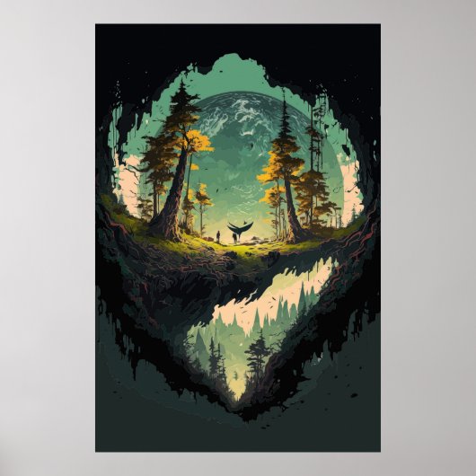 Modern middenlandschap met vlakke achtergrond P Poster (Voorkant)