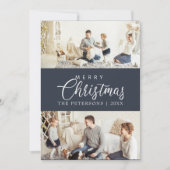 Modern Midnight Blue Fotocollage Kerstmis Feestdagenkaart (Voorkant)