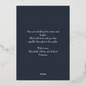 Modern Midnight Blue Fotocollage Kerstmis Folie Feestdagenkaart (Achterkant)