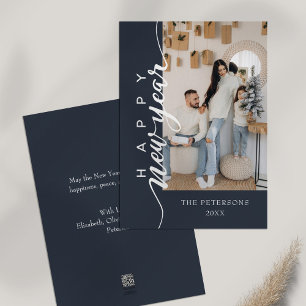 Modern Midnight Blue Gelukkig Nieuwjaar Groet Feestdagenkaart