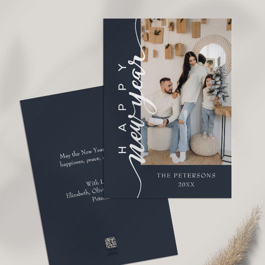 Modern Midnight Blue Gelukkig Nieuwjaar Groet Feestdagenkaart