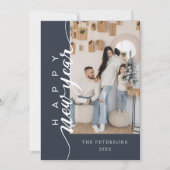 Modern Midnight Blue Gelukkig Nieuwjaar Groet Feestdagenkaart (Voorkant)