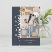 Modern Midnight Blue Gelukkig Nieuwjaar Groet Feestdagenkaart (Staand voorkant)