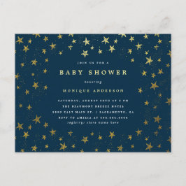 Modern Midnight Blue & Gold Stars Baby shower Uitnodiging Briefkaart