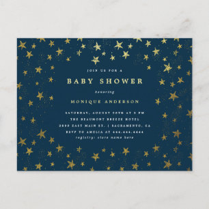 Modern Midnight Blue & Gold Stars Baby shower Uitnodiging Briefkaart