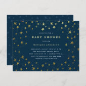 Modern Midnight Blue & Gold Stars Baby shower Uitnodiging Briefkaart (Voorkant / Achterkant)
