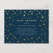Modern Midnight Blue & Gold Stars Baby shower Uitnodiging Briefkaart (Voorkant)