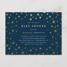 Modern Midnight Blue & Gold Stars Baby shower Uitnodiging Briefkaart