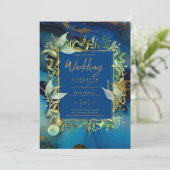 Modern Midnight Blue Greenery Wedding Invites Kaart (Staand voorkant)