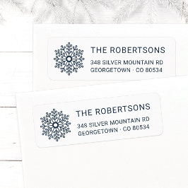 Modern Midnight Blue Sneeuwvlok retouradres Etiket