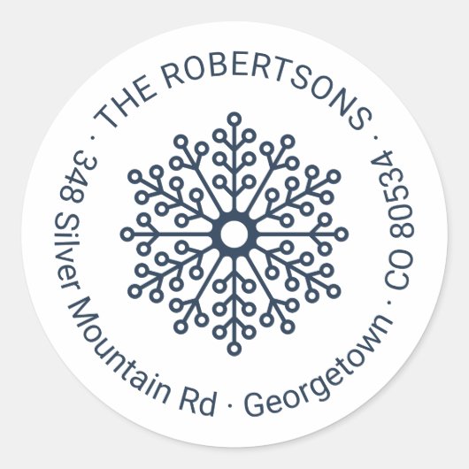 Modern Midnight Blue Sneeuwvlok retouradres Ronde Sticker (Voorkant)
