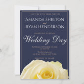 Modern Midnight Blue Yellow Rose Floral Wedding Kaart (Voorkant)