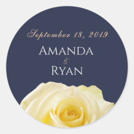 Modern Midnight Blue Yellow Rose Floral Wedding Ronde Sticker