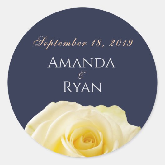 Modern Midnight Blue Yellow Rose Floral Wedding Ronde Sticker (Voorkant)