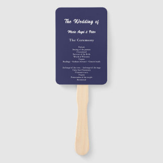 Modern Midnight Navy Huwelijksprogramma Handwaaier