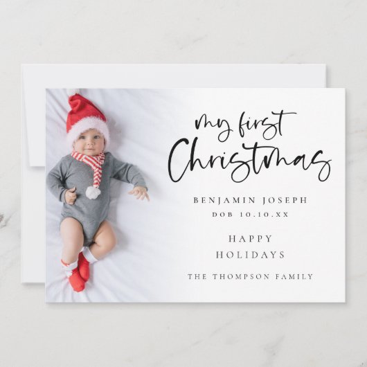 Modern Mijn Eerste Kerst Baby Custom Foto Feestdagenkaart (Voorkant)