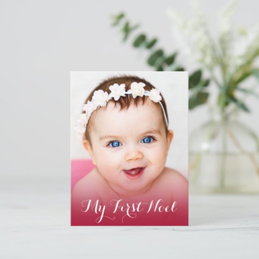 Modern Mijn eerste kerst Baby foto rood Feestdagenkaart (Staand voorkant)