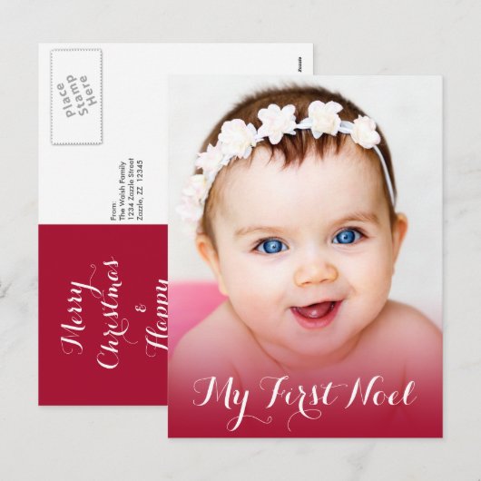 Modern Mijn eerste kerst Baby foto rood Feestdagenkaart (Voorkant / Achterkant)