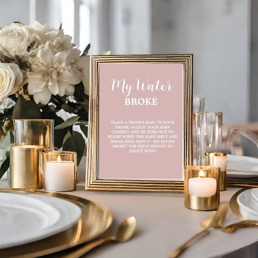 Modern mijn water brak Baby Baby shower Spel teken Poster