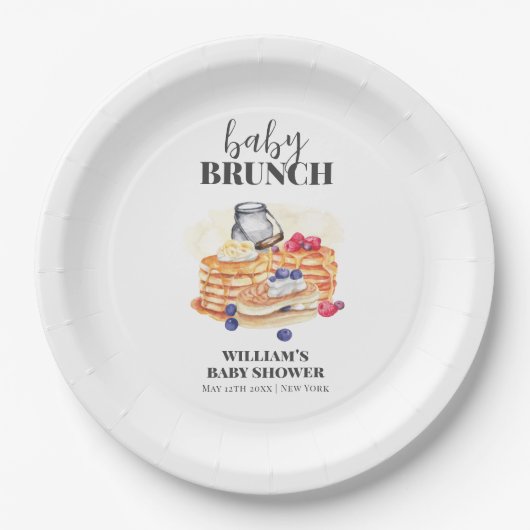 Modern Milk Berry Pannenkoek Brunch Baby shower Papieren Bordje (Voorkant)