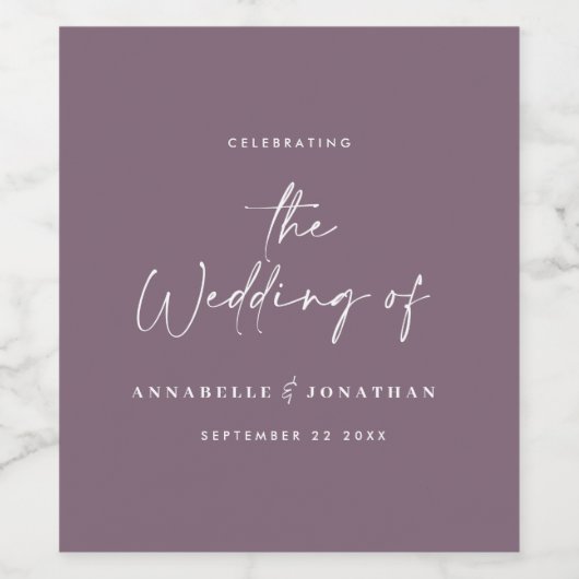 Modern minima script paarse typografie bruiloft wijn etiket (Enkel label)