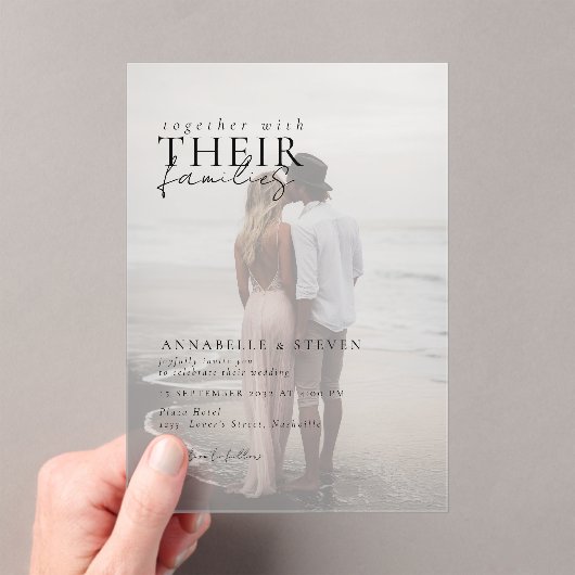 Modern, minimaal, 1 foto, bruiloft acryl uitnodigingen (Insitu (Draagbaar))