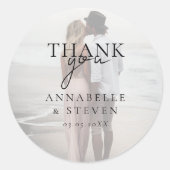 Modern, minimaal, 1 foto, bruiloft ronde sticker (Voorkant)