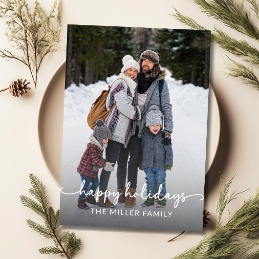 Modern Minimaal 1 foto Kerst Elegant Script Feestdagenkaart