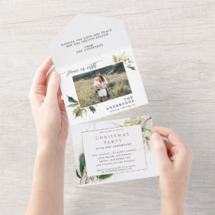 Modern minimaal 1 foto-kerstelegant script Al All In One Uitnodiging