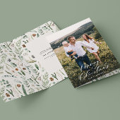 Modern minimaal 1 foto-kerstelegant script bedankkaart