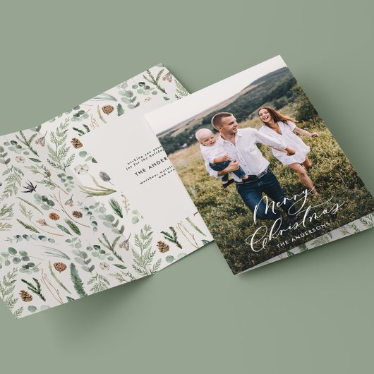 Modern minimaal 1 foto-kerstelegant script bedankkaart