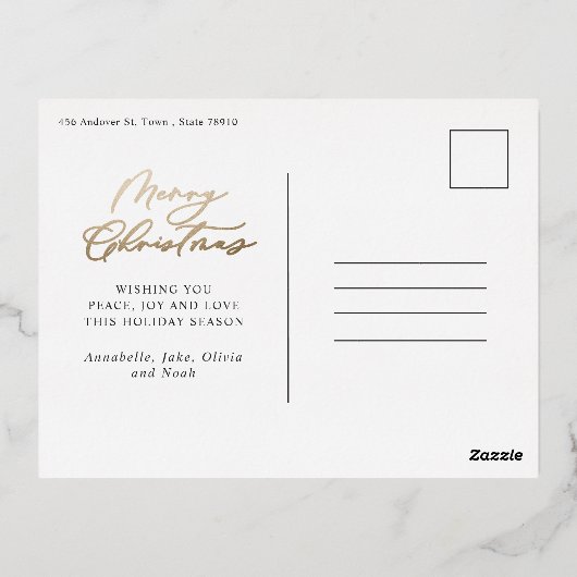 Modern minimaal 1 foto-kerstelegant script F Folie Feestdagen Briefkaart (Achterkant)