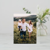 Modern minimaal 1 foto-kerstelegant script F Folie Feestdagen Briefkaart (Staand Voorkant)