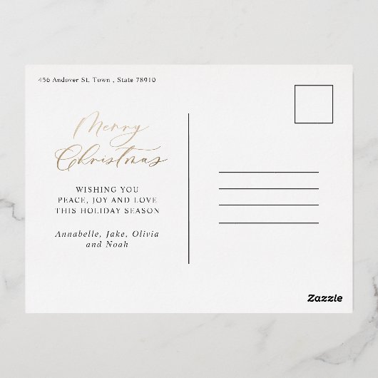 Modern minimaal 1 foto-kerstelegant script folie feestdagen briefkaart (Achterkant)