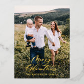 Modern minimaal 1 foto-kerstelegant script folie feestdagen briefkaart (Voorkant)