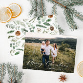 Modern minimaal 1 foto-kerstelegant script Ho Feestdagenkaart