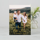 Modern minimaal 1 foto-kerstelegant script Ho Folie Feestdagenkaart (Staand Voorkant)