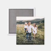 Modern minimaal 1 foto-kerstelegant script magneet (Voorkant / Achterkant)