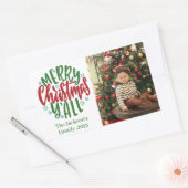 Modern minimaal 1 foto-kerstelegant script rechthoekige sticker (Envelop)