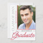 Modern Minimaal 1 Foto Rood en Wit Afstuderen Kaart (Voorkant)