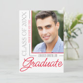 Modern Minimaal 1 Foto Rood en Wit Afstuderen Kaart (Staand voorkant)