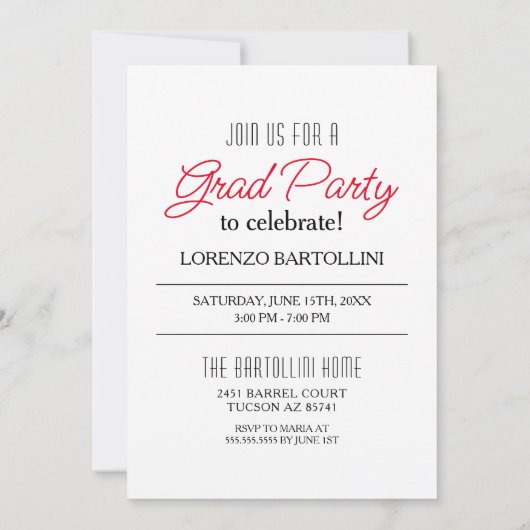 Modern Minimaal 1 Foto Rood en Wit Afstuderen Kaart (Achterkant)