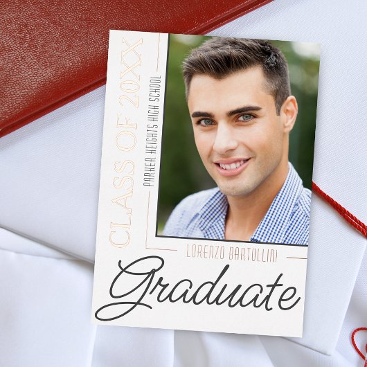 Modern Minimaal 1 Foto Roos Goud Afstuderen Folie Uitnodiging