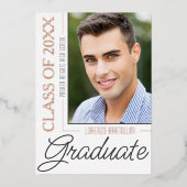 Modern Minimaal 1 Foto Roos Goud Afstuderen Folie Uitnodiging (Voorkant)