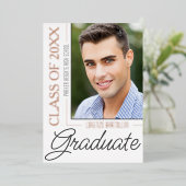 Modern Minimaal 1 Foto Roos Goud Afstuderen Folie Uitnodiging (Staand Voorkant)