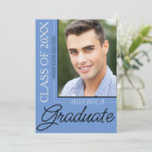 Modern minimaal 1 foto Stoffig Blauw Graduation Pa Kaart (Staand voorkant)