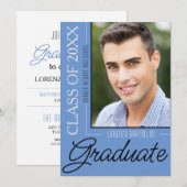 Modern minimaal 1 foto Stoffig Blauw Graduation Pa Kaart (Voorkant / Achterkant)